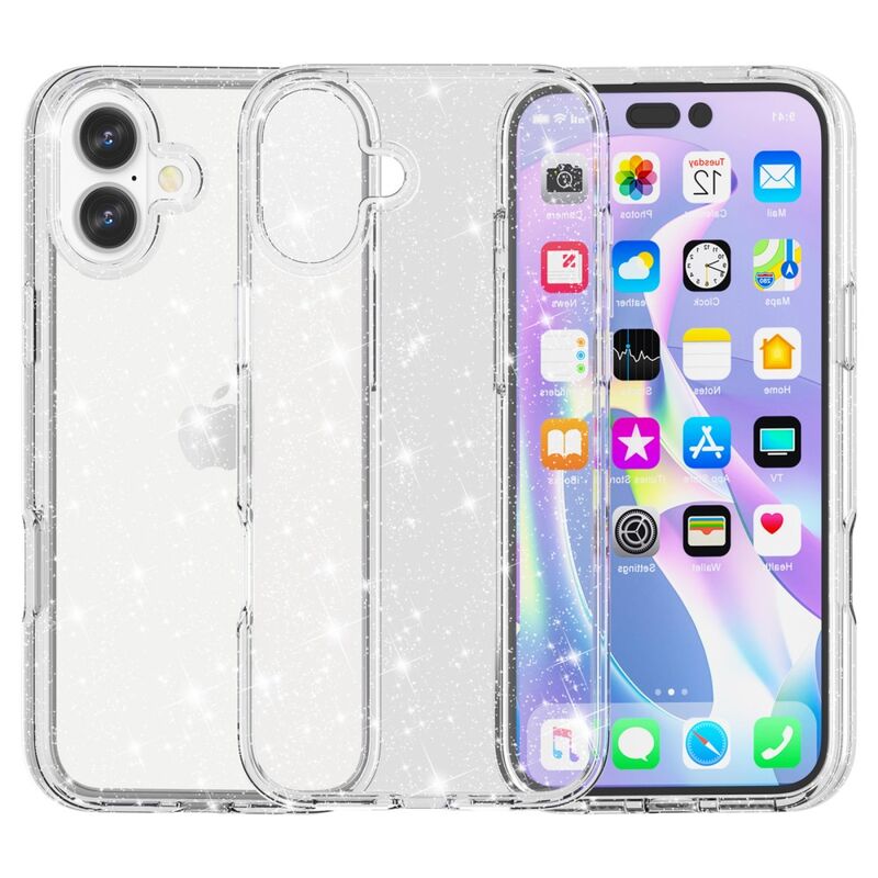 iPhone 16 Suojakuori (TPU + PC, Sparkly Glitter)