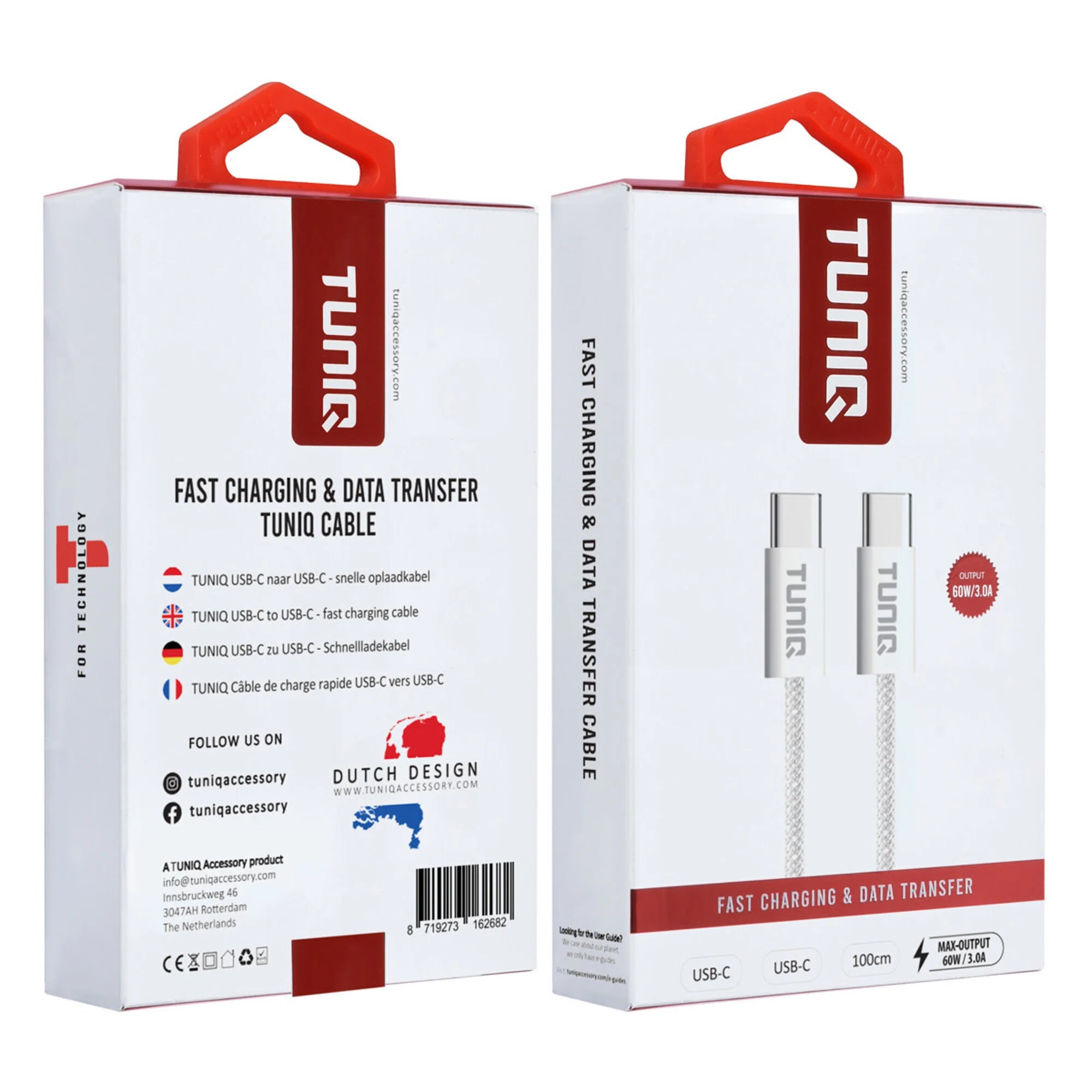 TUNIQ USB-C–USB-C -kaapeli (100 cm – 60W)